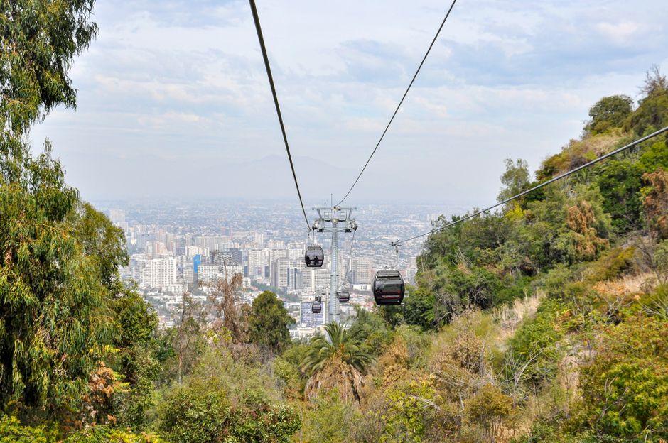Cable Car Overlooking Santiago Cityscape